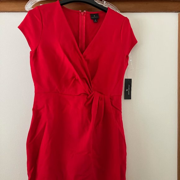 NWT Worthington Stretch Draped Wrap Bodycon Red Dress Size 6 - Picture 1 of 7